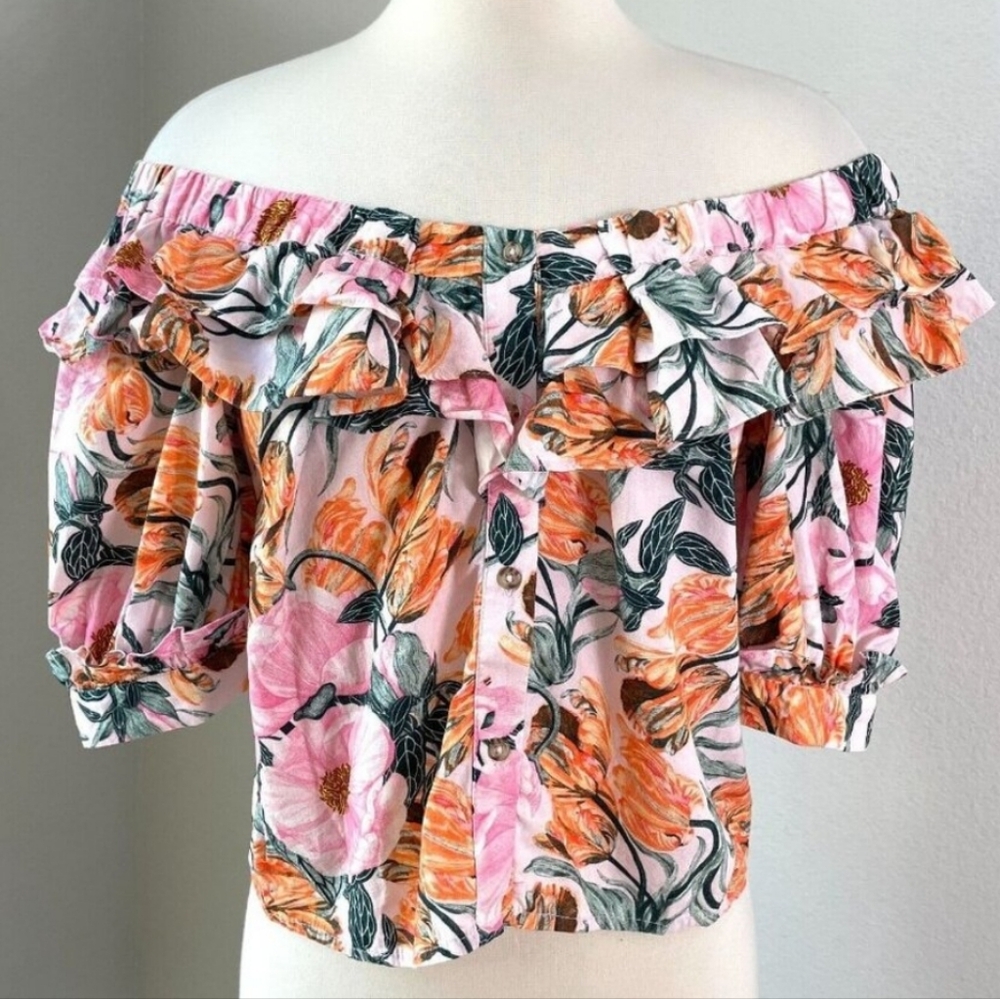 ๐๏ธ Anthropologie Cecilia Pettersson Floral Print with Elastic Shoulder Top. NWT - Picture 4 of 12